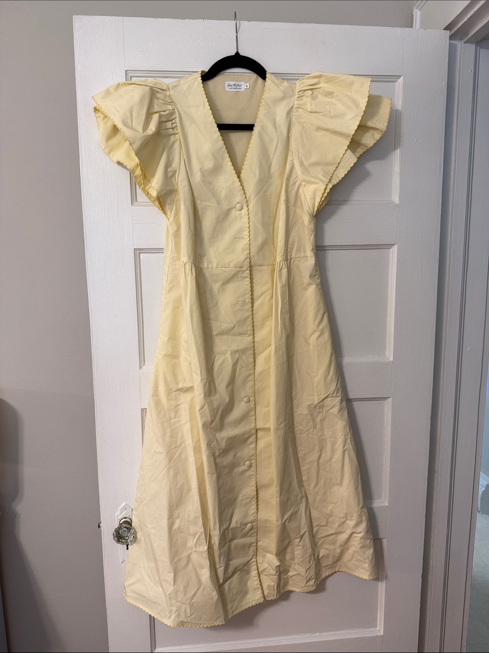 Light Yellow Ruffle-Sleeve Maxi Dress by No Brand